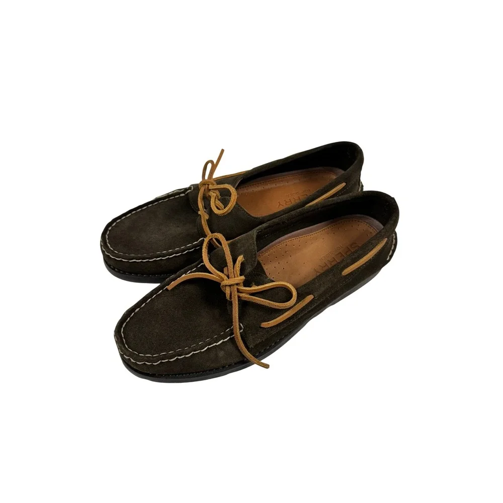 Sperry Top-Sider Authentic Original 2-Eye Ripple Olive Green Suede Boat Shoes 9